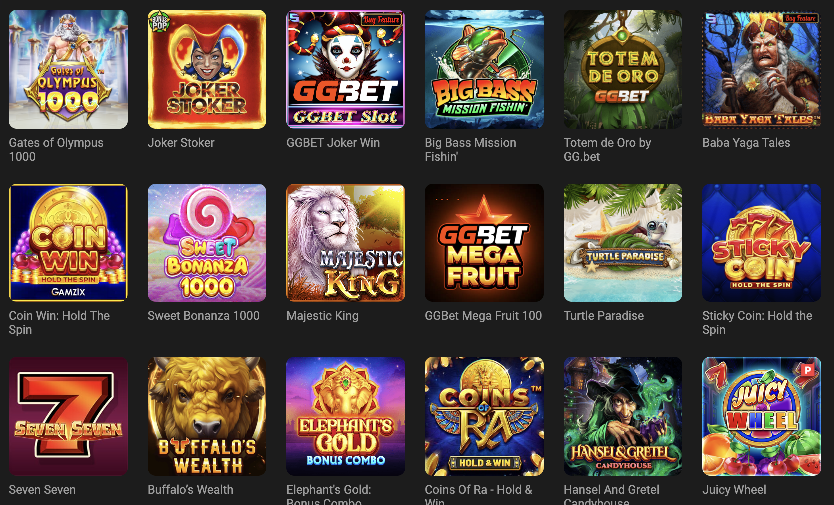 GGBet Casino Games